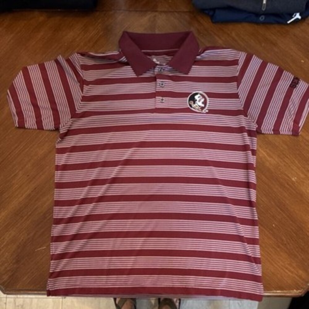 Knights Apparel Polo Shirt Florida State Seminoles Maroon White Striped Size L